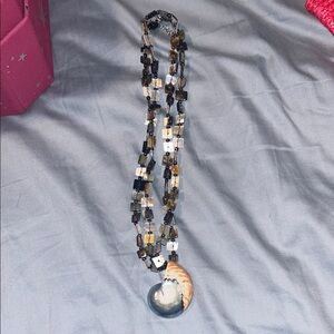 Elegant Multi-Color Beaded Necklace with Shell Pendant